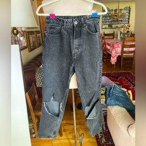 Zara high rise black jeans with rips at the knees